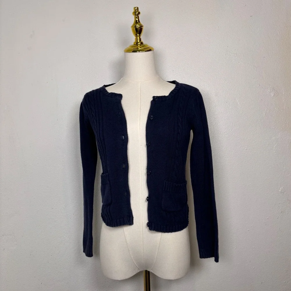 gymboree navy blue kids knit cardigan button pockets school preppy cottage layer
